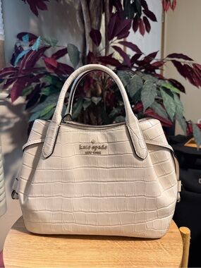 kate spade Croc-Embossed Satchel in Light Beige